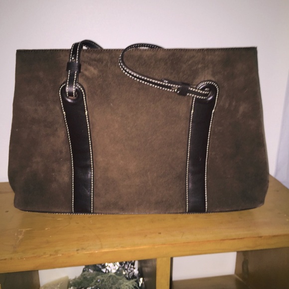 🤎 Ann Taylor Chocolate suede shoulder tote - Picture 3 of 11